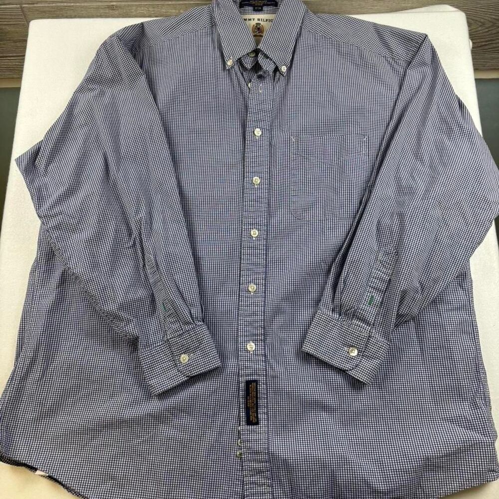 Tommy Hilfiger Men’s Checkered Button-Up Shirt | 100% Cotton | Size 17 / 34
